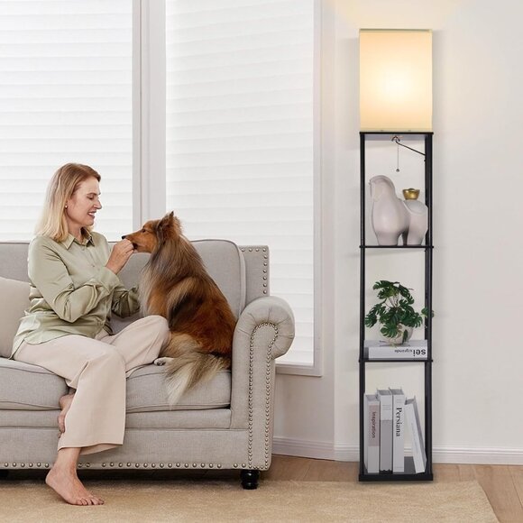 NEW Floor Lamp w/Shelves, Modern Square Standing Lamp w/3 Color Temperature Bulb - Picture 6 of 6